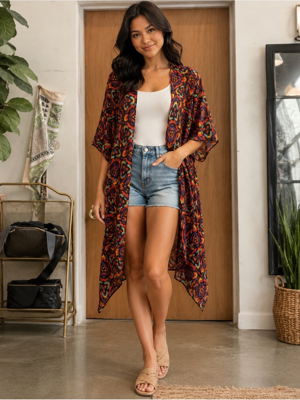Lula roe Shirley Boho Printed Kimono Cover-Up Size-Medium Boho Chic